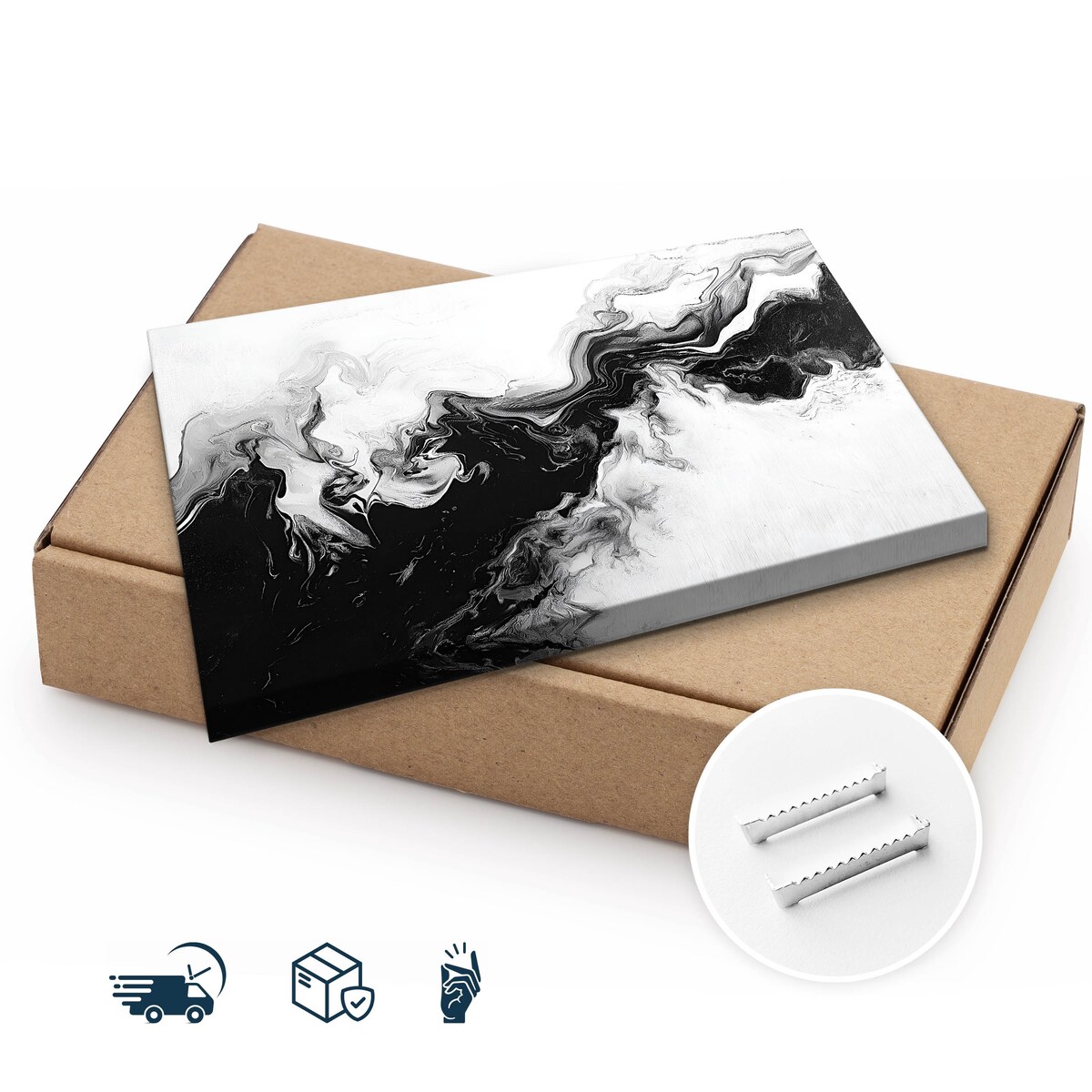 Obraz Do Sypialni Czarno-Biały Marmur Abstrakcja Nowoczesny Styl 120x80cm