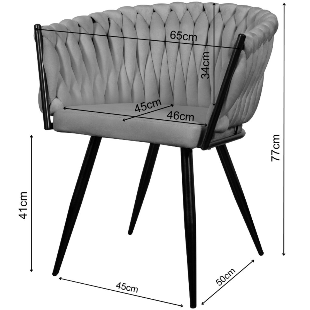 Krzesło tapicerowane do salonu glamour welurowe plecione szare