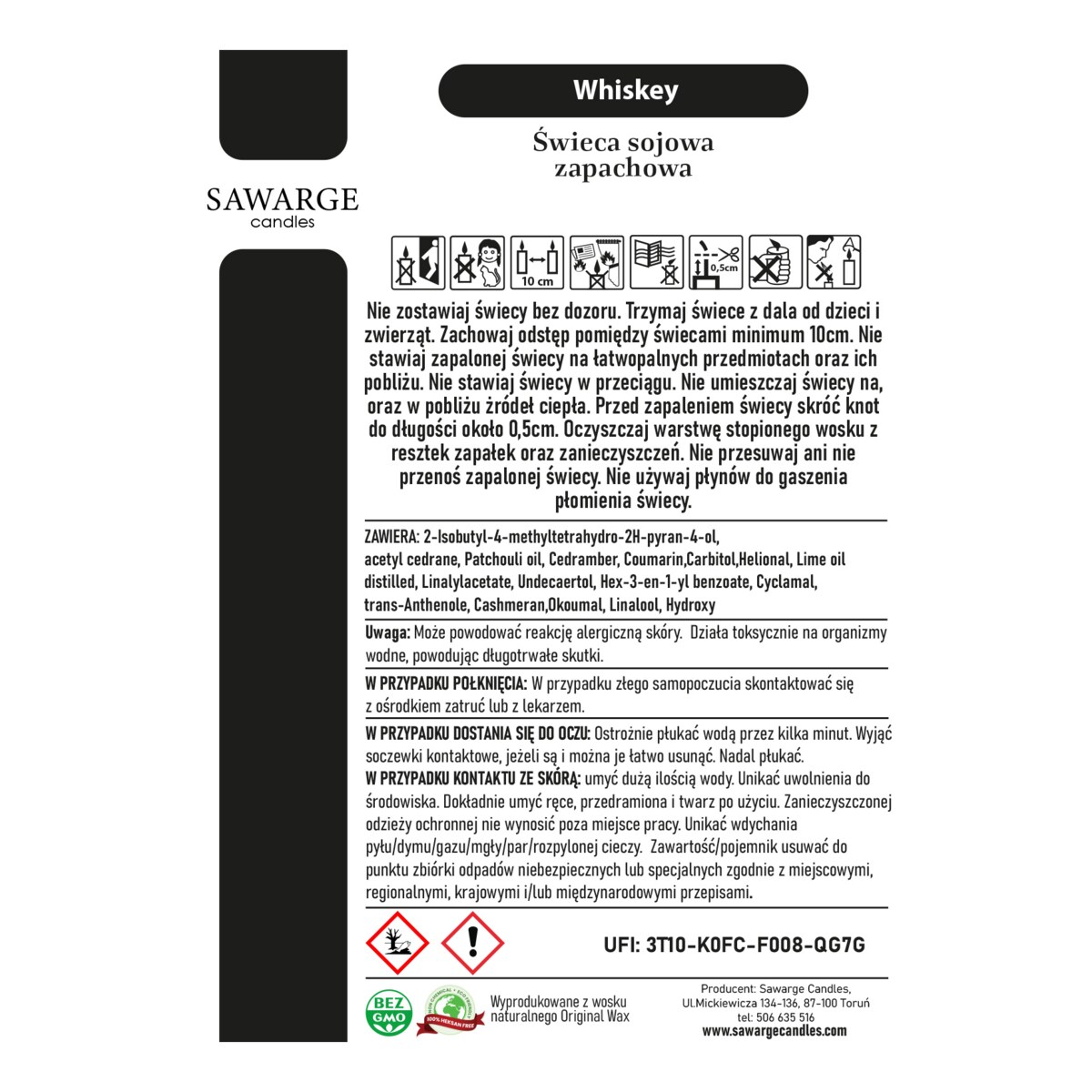 Świeca zapachowa WHISKEY prezent dla mężczyzny Dzień Dziadka 200g