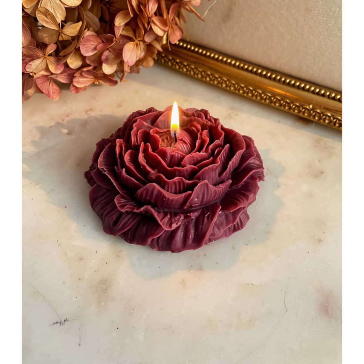 Świeca sojowa ekologiczna dekoracyjna piwonia peonia "Burgundy Touch" 80x35mm