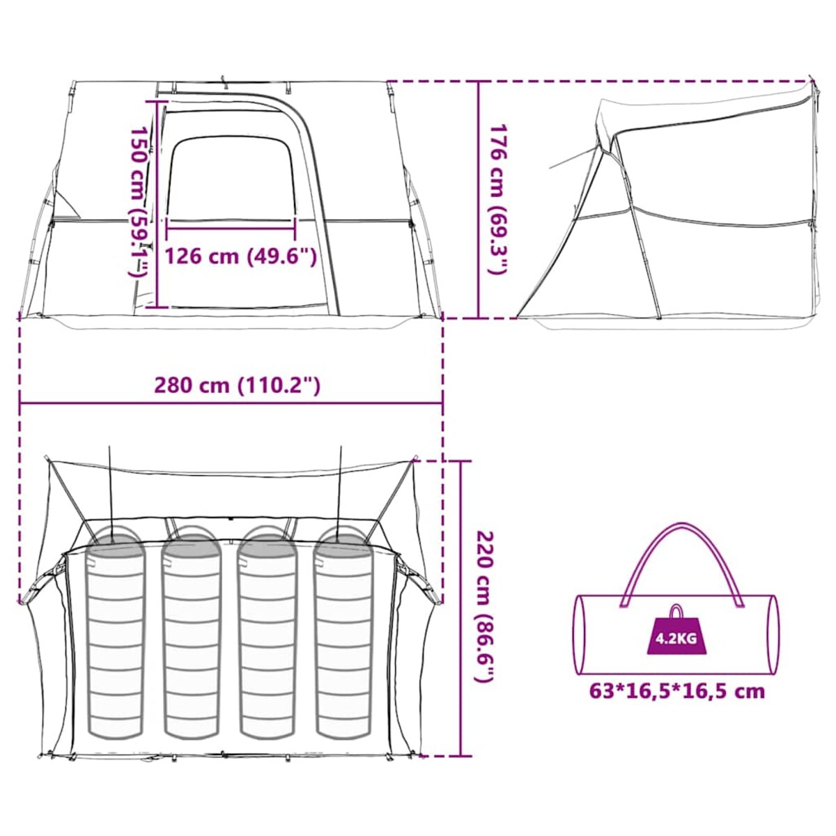vidaXL Namiot z dachem Inny Niebieski i Czarny 280 x 220 x 176 cm