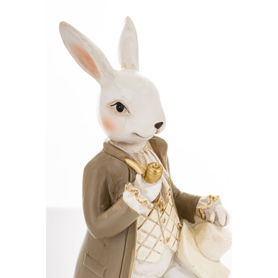 Dekoracja - królik na krześle 19x8,5x7,5 cm SONRA z fajką i kapeluszem