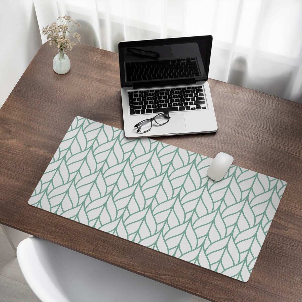 Zielona mata na biurko Liście we wzorze, 90x45 cm