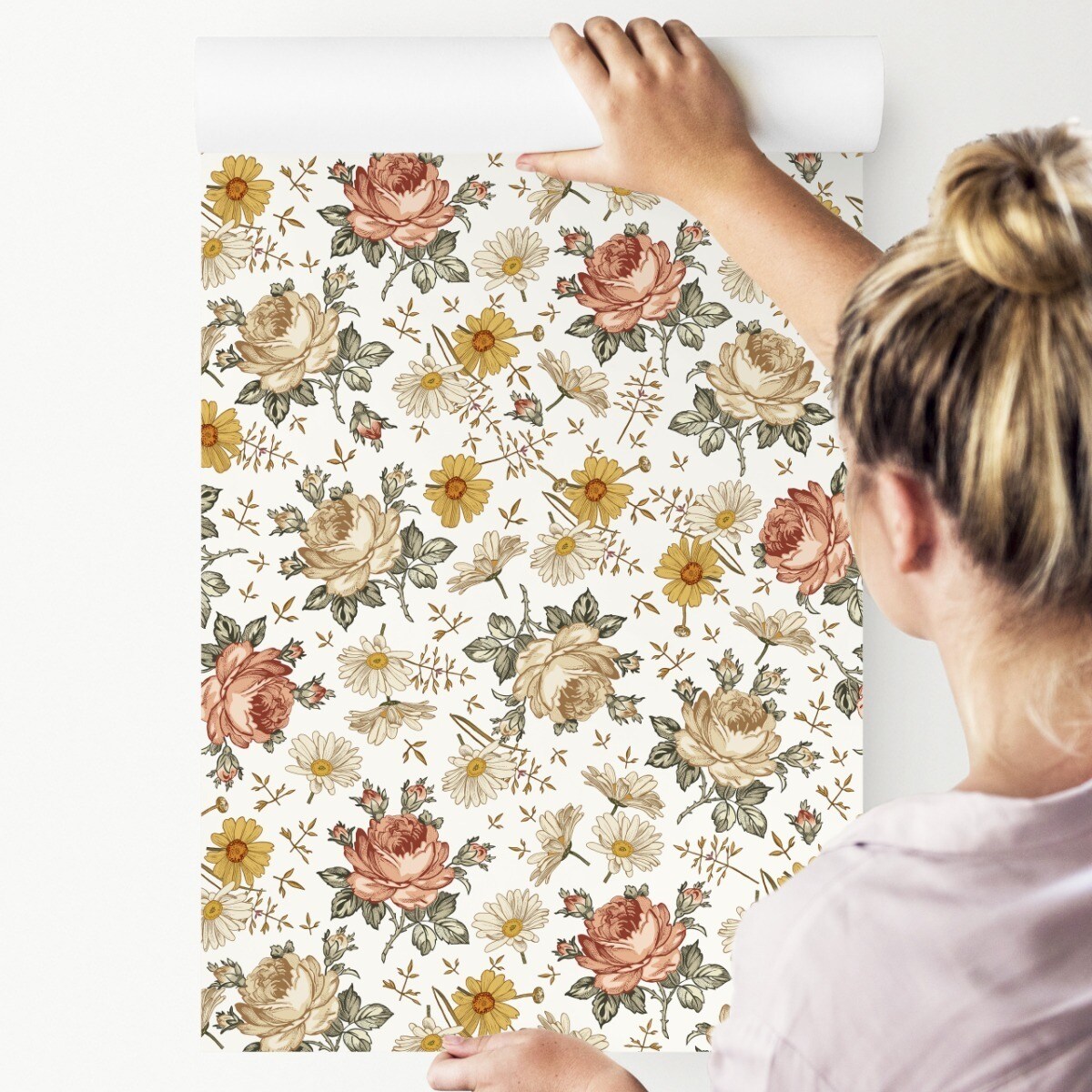 Tapeta Kwiaty Rumianek Róże w Stylu Vintage