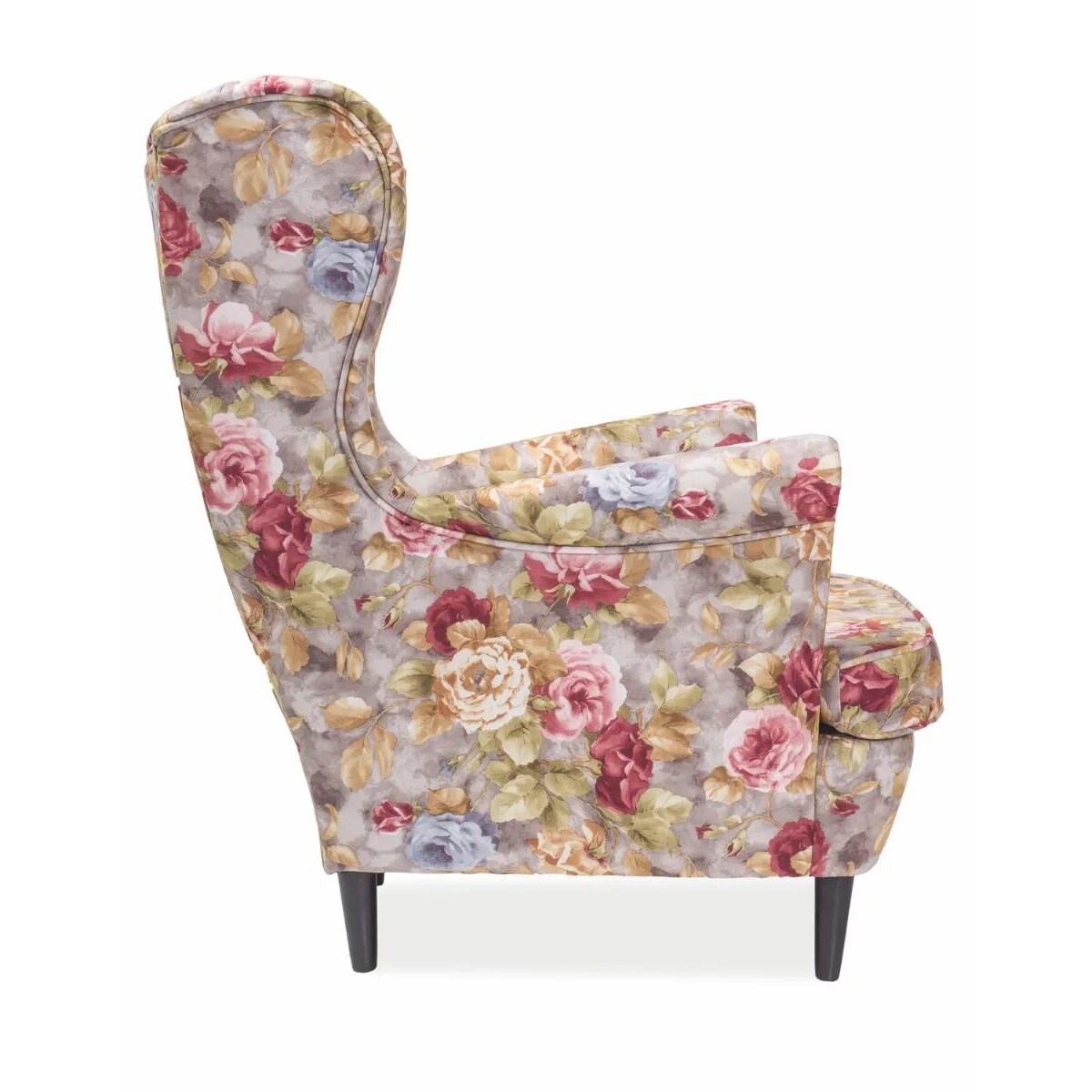 Fotel uszak LORD kwiaty/szary