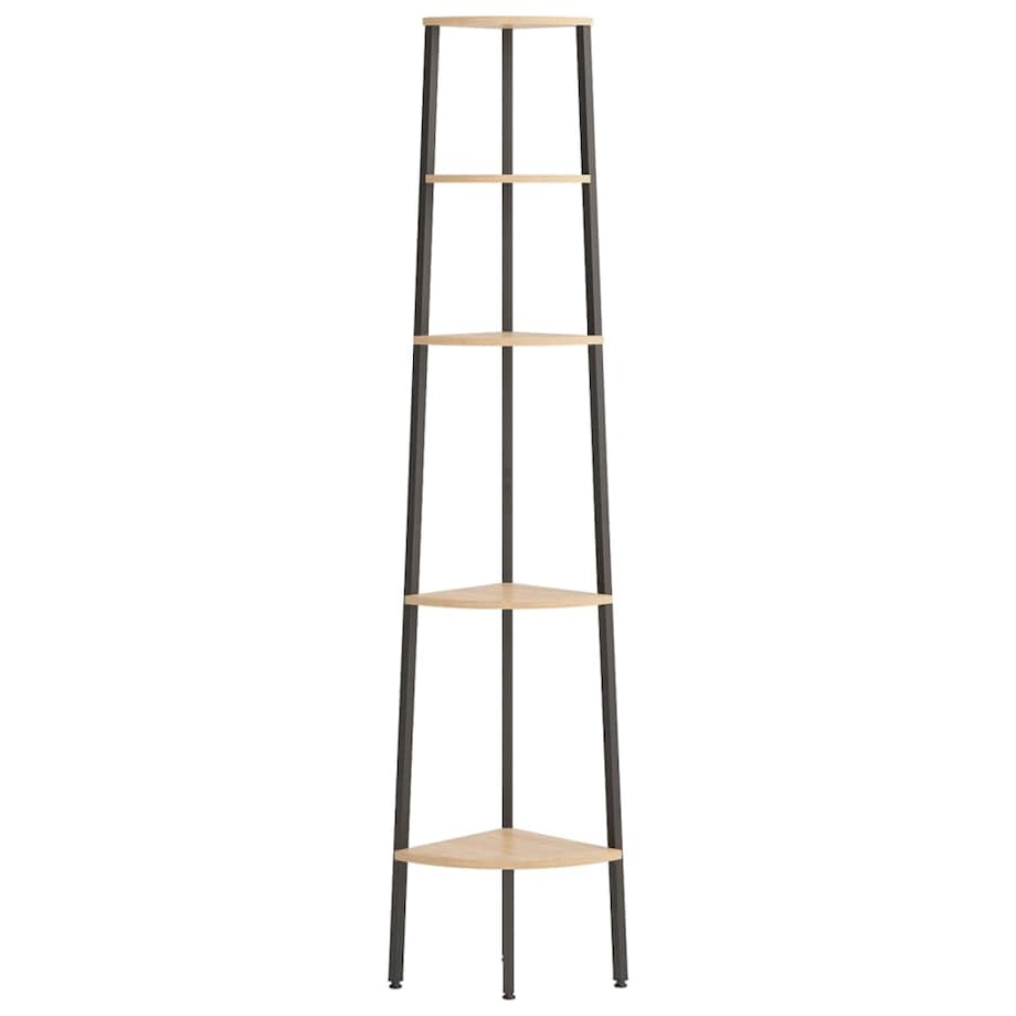 vidaXL Regał narożny, 5 półek, jasnobrązowo-czarny, 45,5x31,5x180 cm