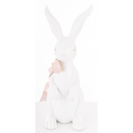 Dekoracja - królik ceramiczny 31x12x15 cm BUNNY-5 z różową długą kokardką