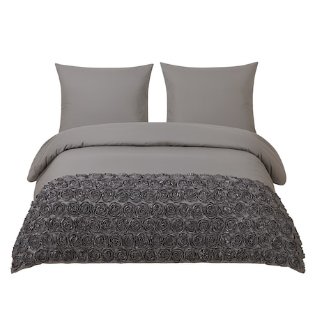 komplet pościeli "bella rosa" z aplikacją 3d róże mikrofibra 160x200 | szary
