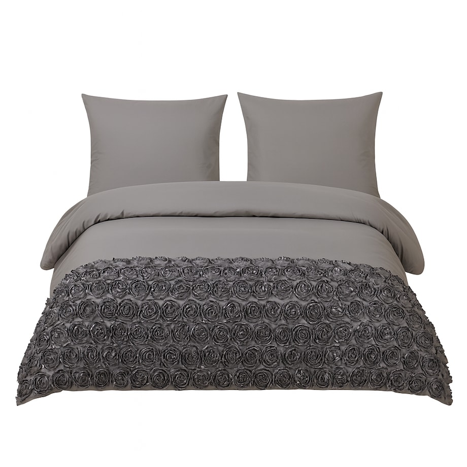 komplet pościeli "bella rosa" z aplikacją 3d róże mikrofibra 160x200 | szary