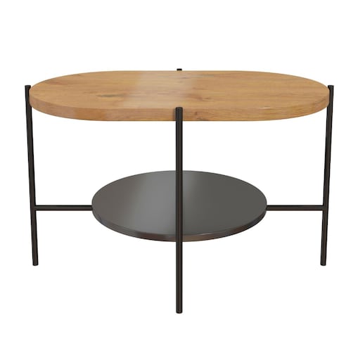 Nowoczesny stolik kawowy Dancan ARENA / czarna podstawa + dębowy i czarny blat