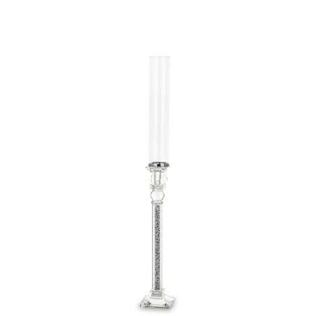 Świecznik szklany na 1 świecę z kloszem 70,5x9x9 cm RURKA srebrny mini