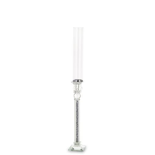 Świecznik szklany na 1 świecę z kloszem 70,5x9x9 cm RURKA srebrny mini