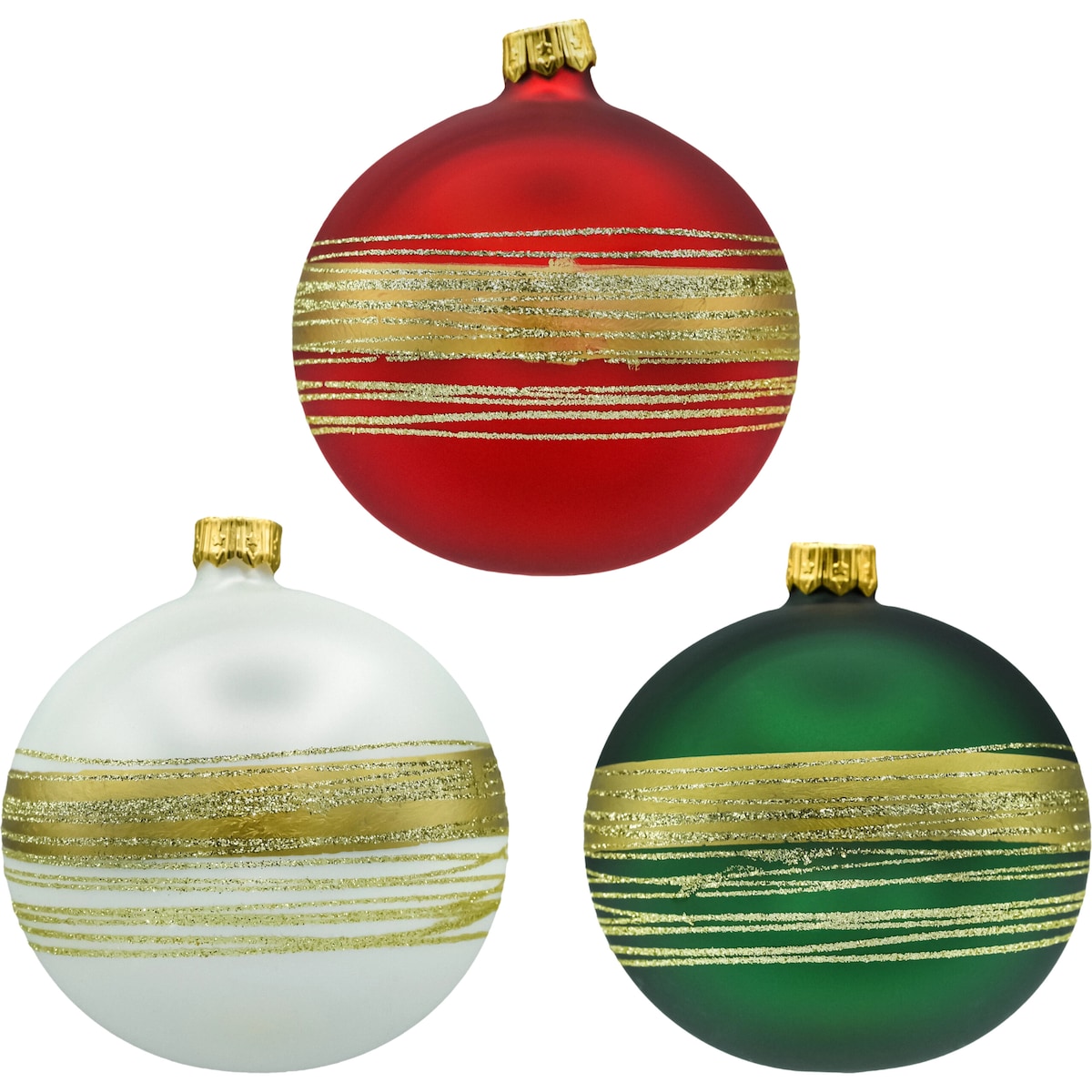Bombki okrągłe ze złotymi pasami: 3 kolory