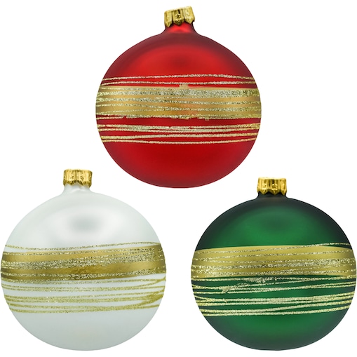 Bombki okrągłe ze złotymi pasami: 3 kolory