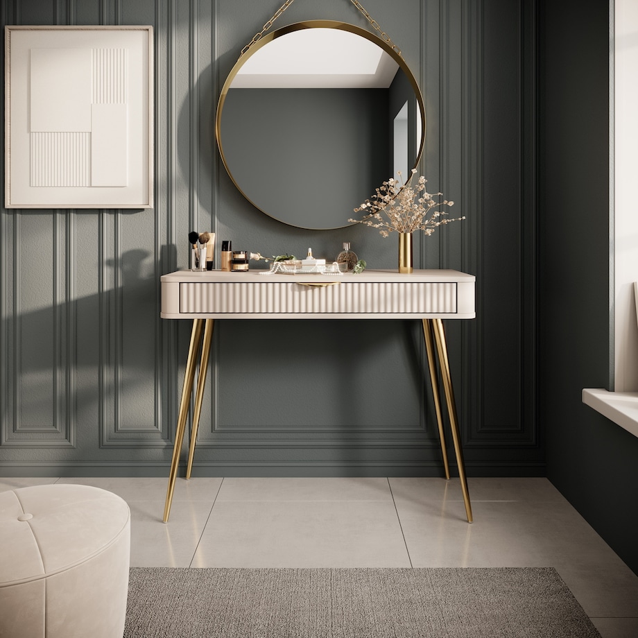 Toaletka, konsola do przedpokoju LENA beżowa + złote nogi