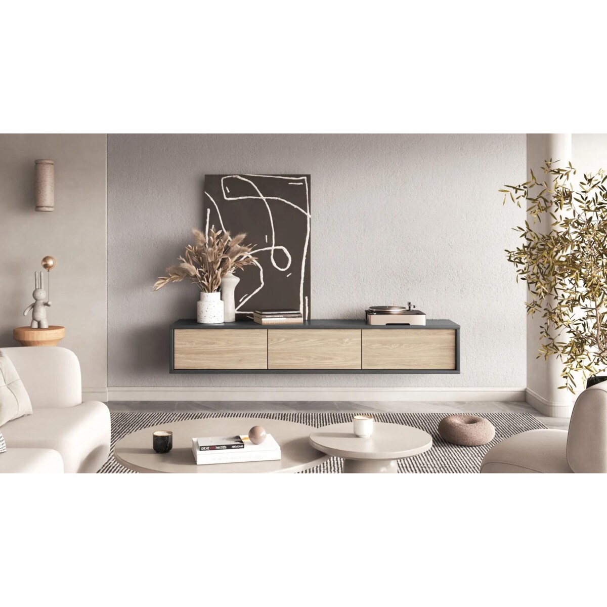 Szafka RTV FRIDA 3K 180cm antracyt/dąb olejowany