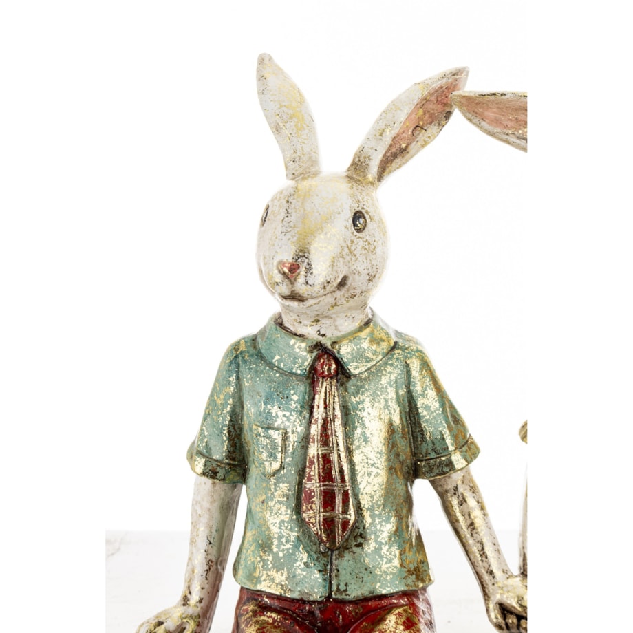 Dekoracja - para królików na ławce 24x21x6,5 cm MALJUNA-2