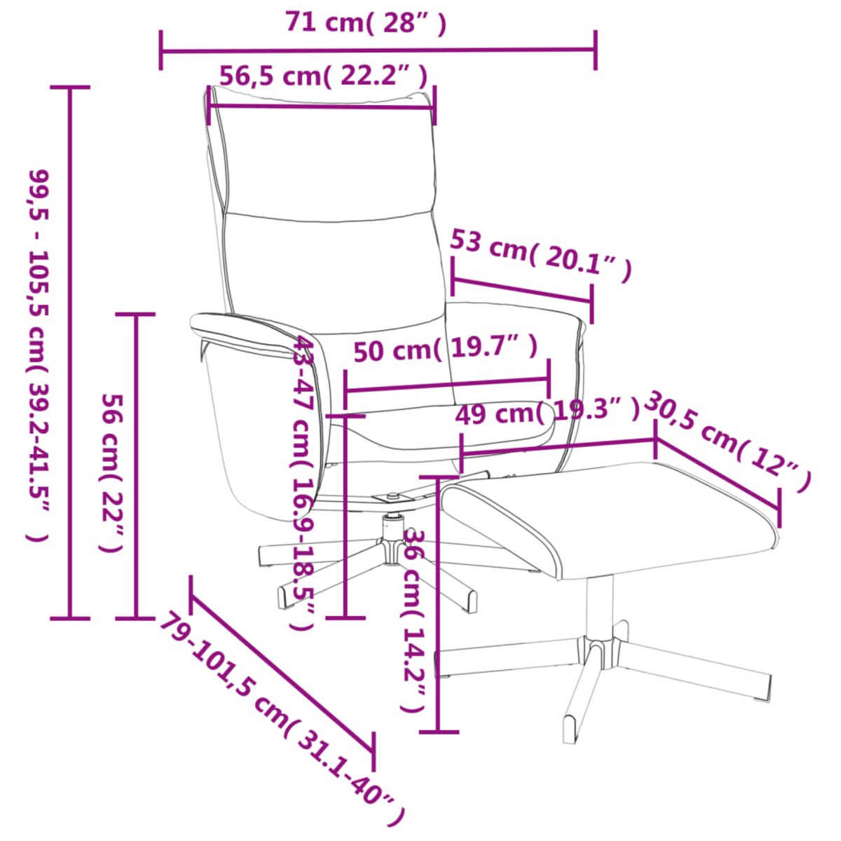 vidaXL Rozkładany fotel z podnóżkiem, szary, obity sztuczną skórą