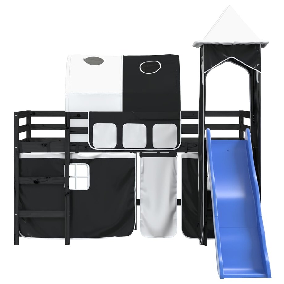 vidaXL Dziecięce łóżko na antresoli, z wieżą, biało-czarne, 90x190 cm