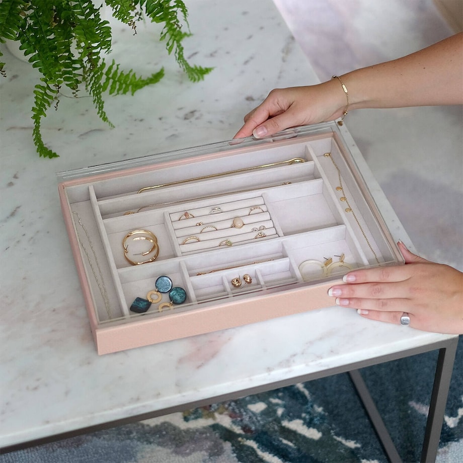 Szkatułka na biżuterię Stackers 16 komorowa supersize jasnoróżowa z pokrywką