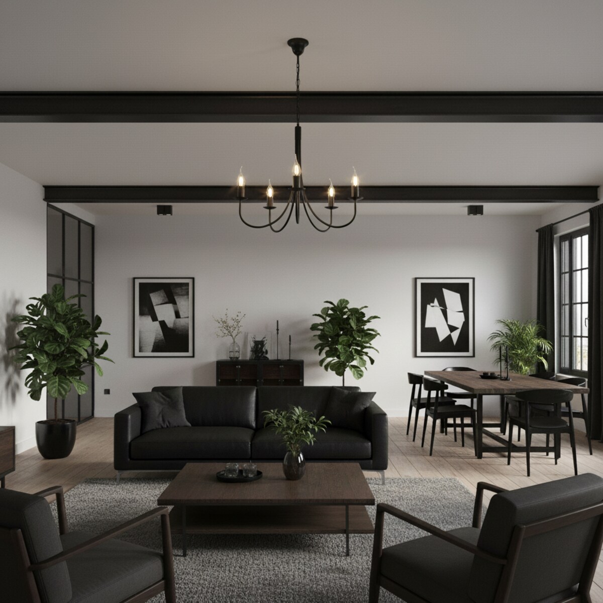 czarna lampa wisząca sufitowa 5 punktowa edylit loft do kuchni