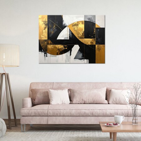 Obraz do salonu sypialni biura loftu, Abstrakcja kształty czarny złoty