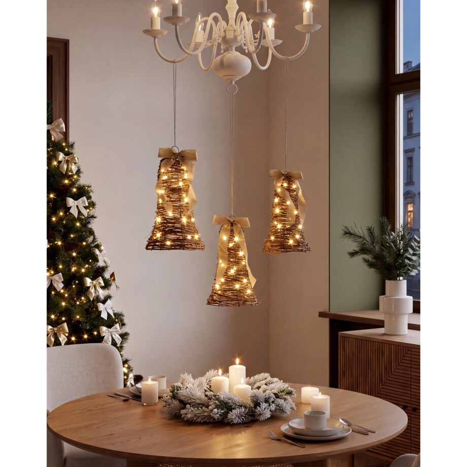 Zestaw 3 dekoracji świątecznych LED LUOSTO 43/38/32 cm Wzór świąteczny Brązowy
