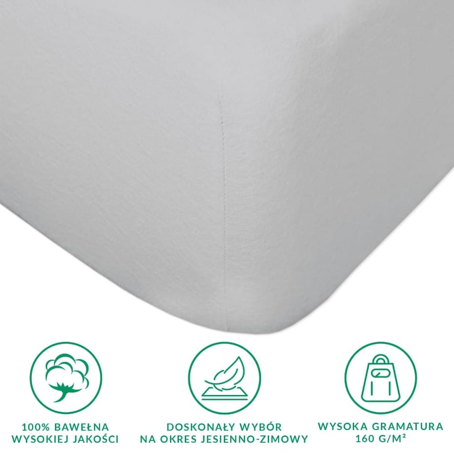 Prześcieradło flanela z gumką 140x200 kolor popiel