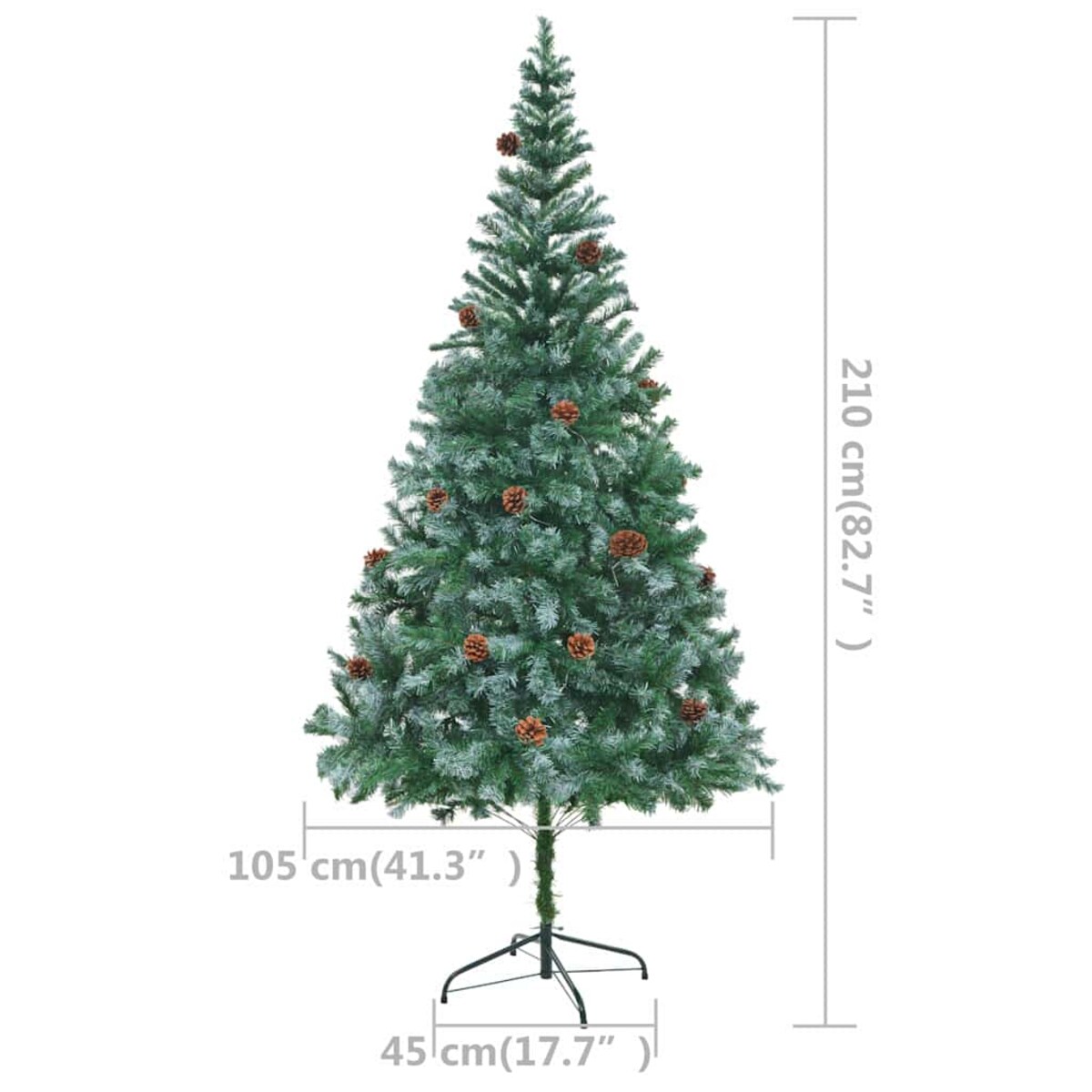 vidaXL Sztuczna choinka z lampkami, bombkami i szyszkami, 210 cm