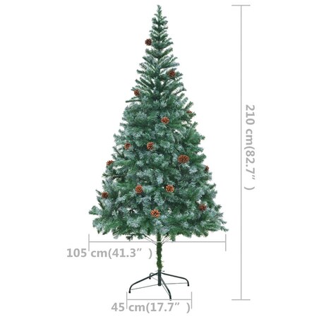 vidaXL Sztuczna choinka z lampkami, bombkami i szyszkami, 210 cm