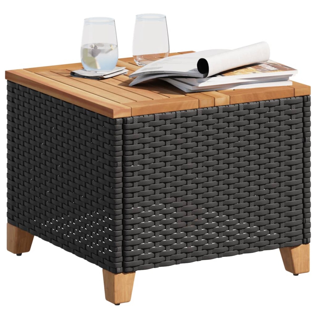 vidaXL Stolik ogrodowy, czarny, 45x45x37 cm, polirattan i akacja
