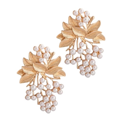 Kolczyki złote gałązki z listkami perełki rozłożyste efektowne sztyfty
