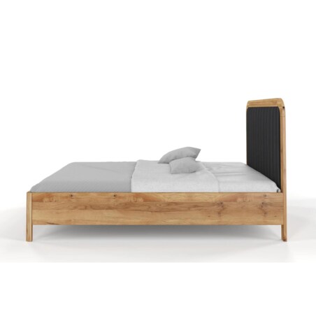 Tapicerowane łóżko drewniane dębowe Visby MODENA BC z wysokim zagłówkiem / 160x200 cm, lakier naturalny, zagłówek Casablanca 2316 (skrzynia na pościel)