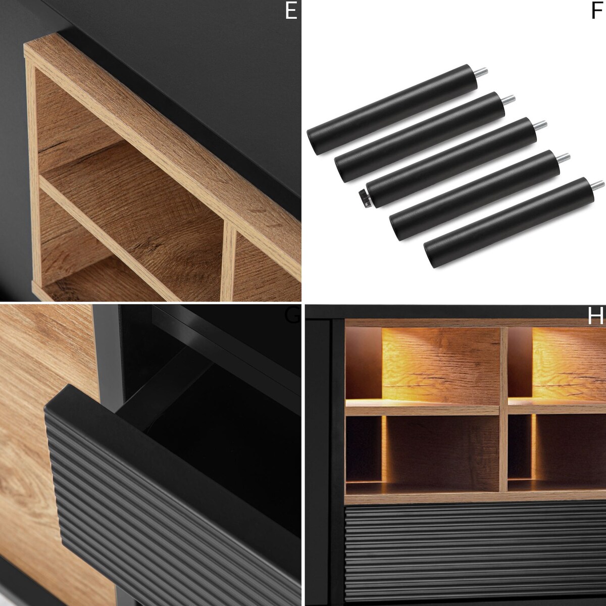 KONSIMO LOFTY Szeroka szafka RTV w stylu loft z półkami