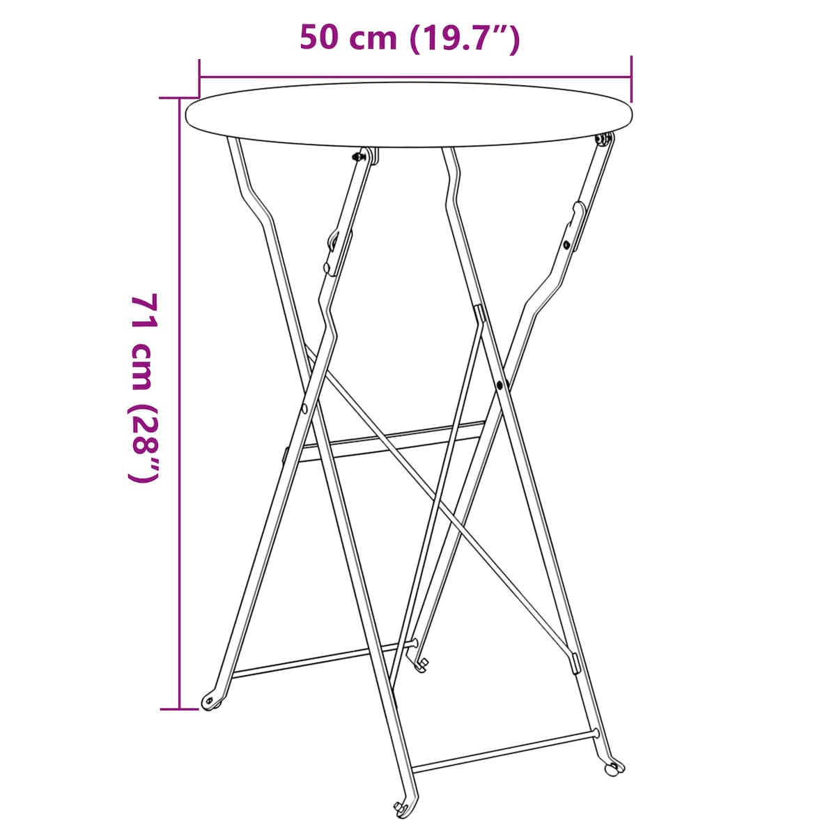 vidaXL Składany stół bistro Biały Ø50x71 cm ze stali malowanej