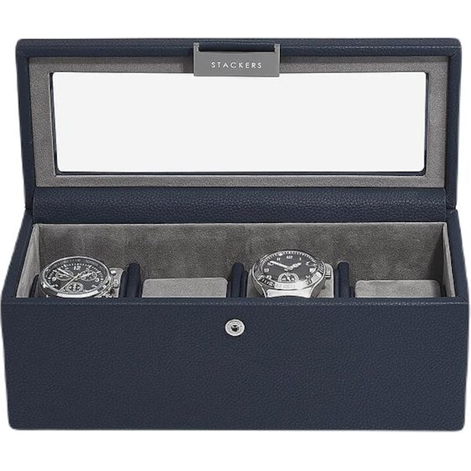 Pudełko na zegarki Stackers Pebble czterokomorowe granatowe