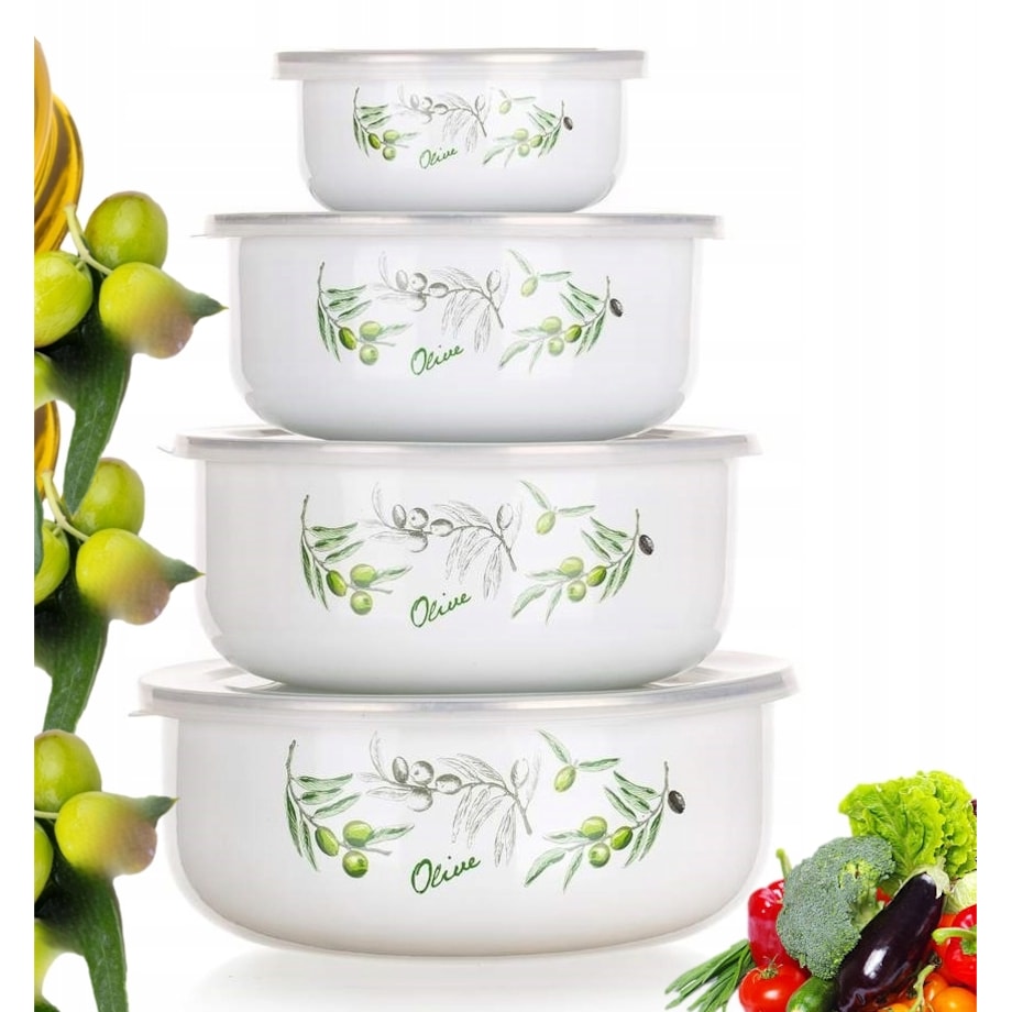KOMPLET MISEK POJEMNIKI emaliowane W OLIWKI kuchenne na jedzenie żywność