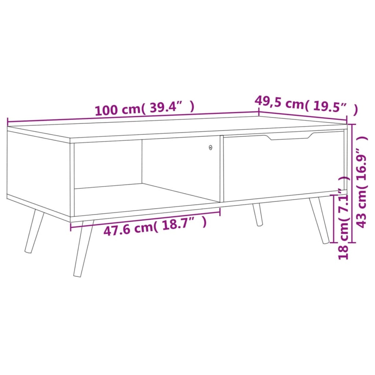 vidaXL Stolik kawowy, czarny, 100x49,5x43 cm, materiał drewnopochodny