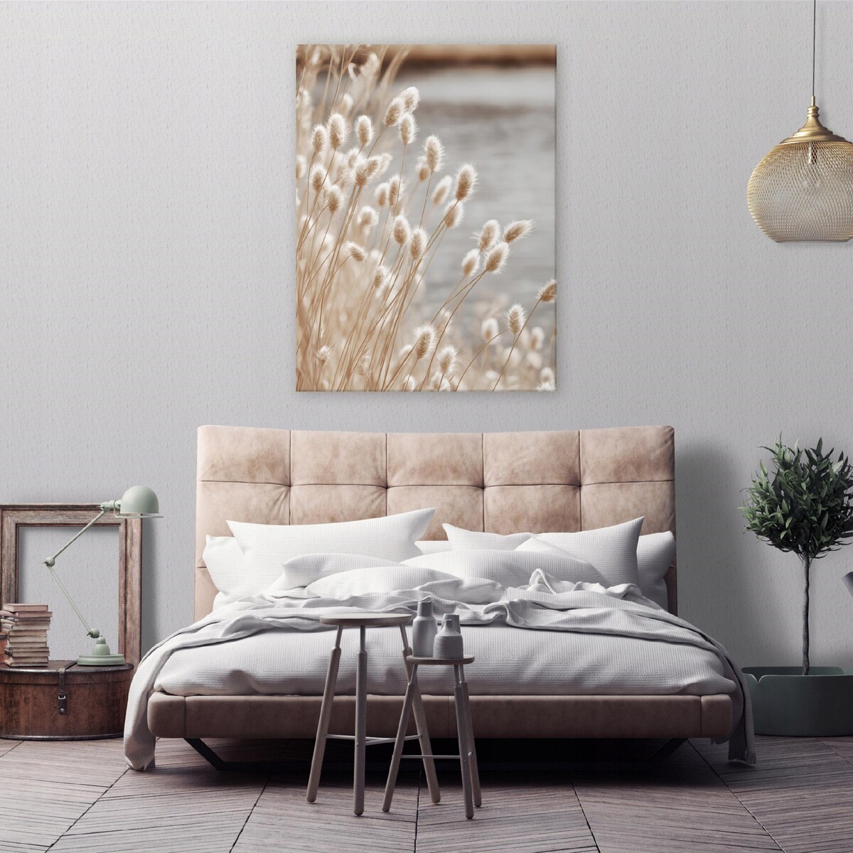 Obraz Do Sypialni Salonu Na Płótnie Kwiaty Natura Beżowy 40x60