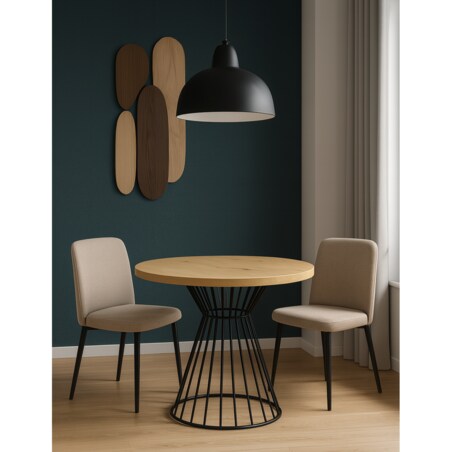 Okrągły stół Reo do salonu z metalową podstawą, blat 110 cm- dąb artisan