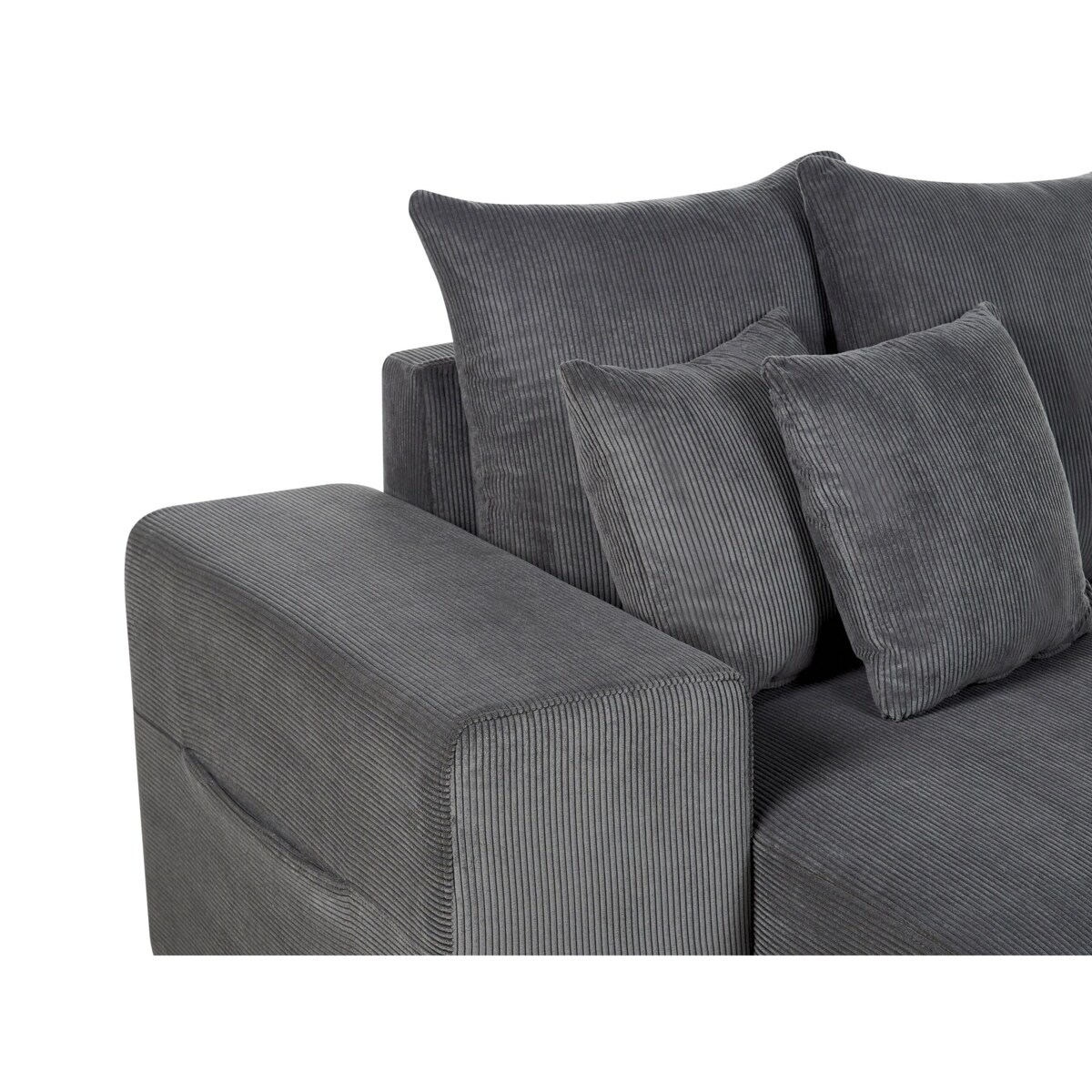 Narożnik prawostronny rozkładany z pojemnikiem sztruksowy ciemnoszary LUSPA