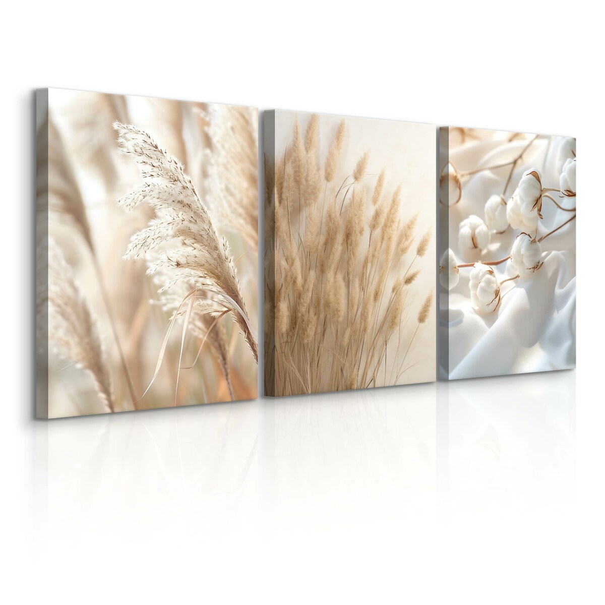 3x Obraz Na Płótnie Set Do Salonu Trawa Pampasowa Bawełna Styl Boho 30x40cm