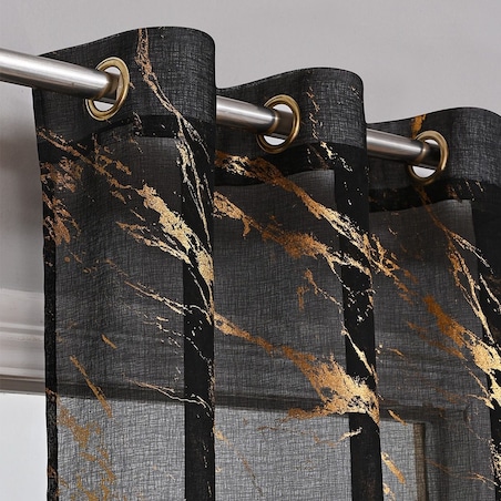 firana z etaminy "marmur" złoty print 140x250 cm czarna