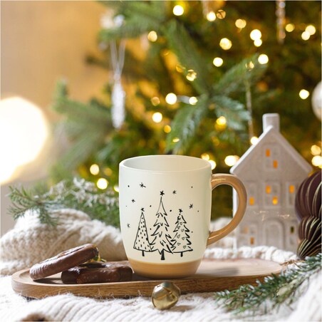 Kubek Świąteczny Ceramiczny Na Prezent 330 Ml Boże Narodzenie Drzewka 3 Choinki