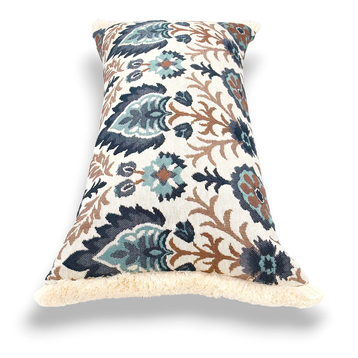 Kremowa poduszka dekoracyjna folk z frędzlami Aria 50x30