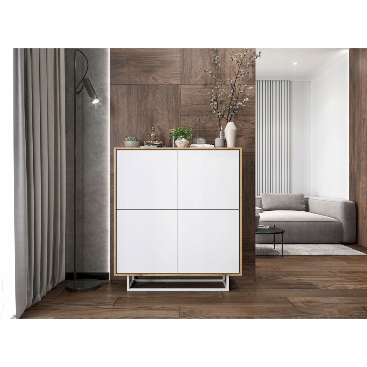 Komoda Loft Szafka RTV Loft Dąb Wotan Biały MAT 113 cm