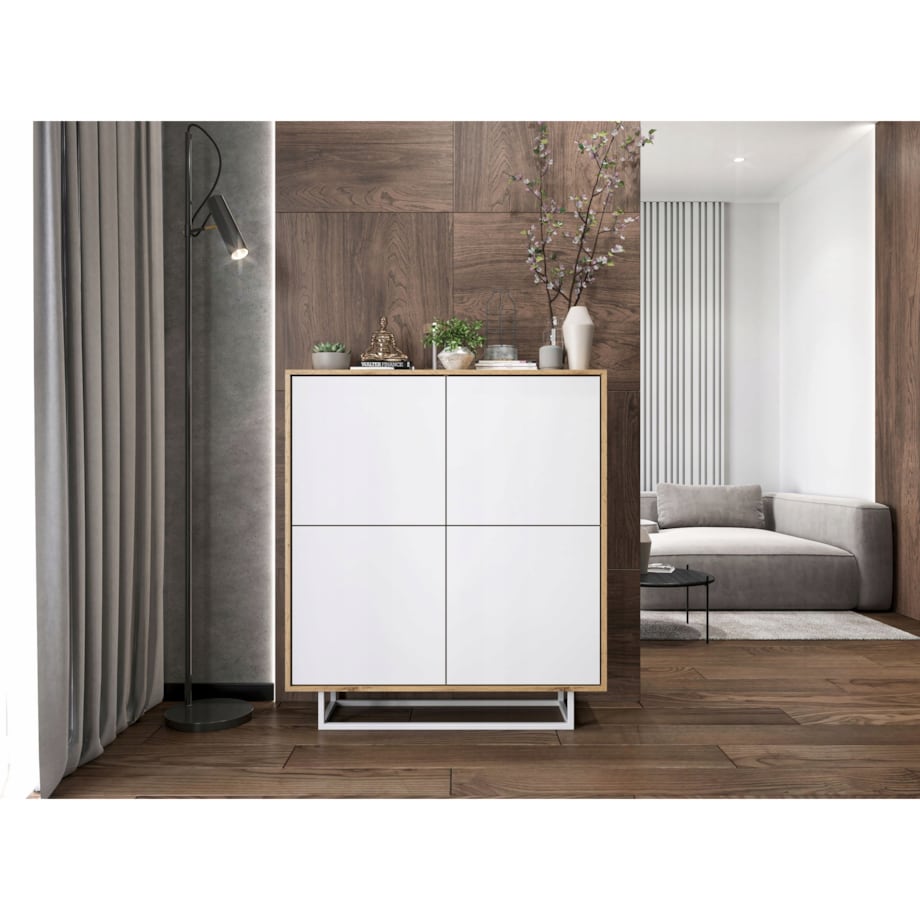 Komoda Loft Szafka RTV Loft Dąb Wotan Biały MAT 113 cm