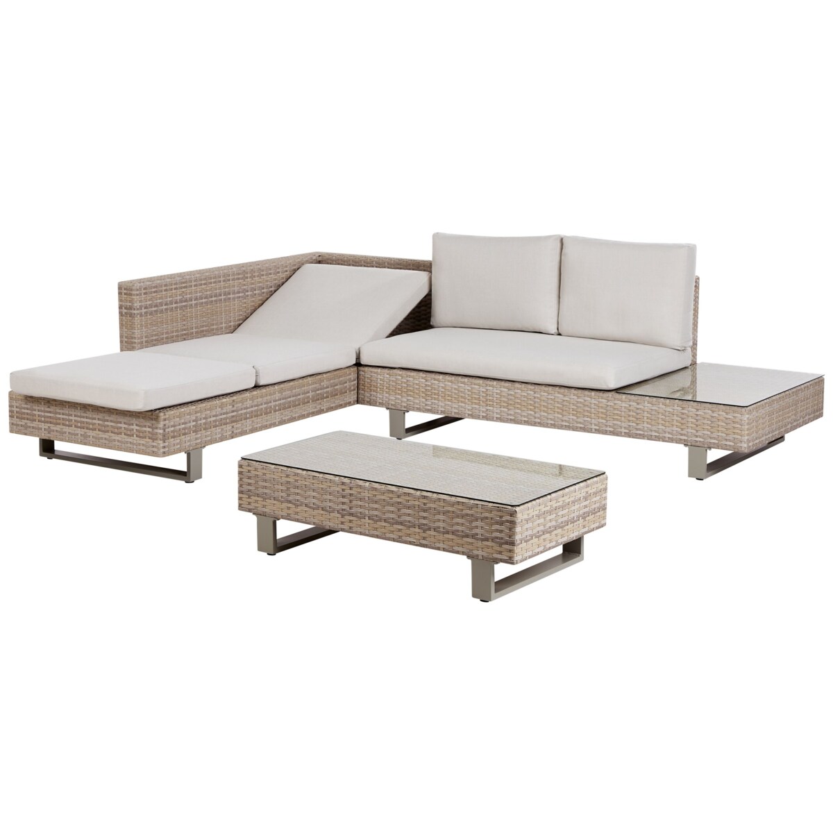 Narożnik ogrodowy ze stolikiem dla 5 osób LANCIANO Prawostronny Technorattan Złamana biel