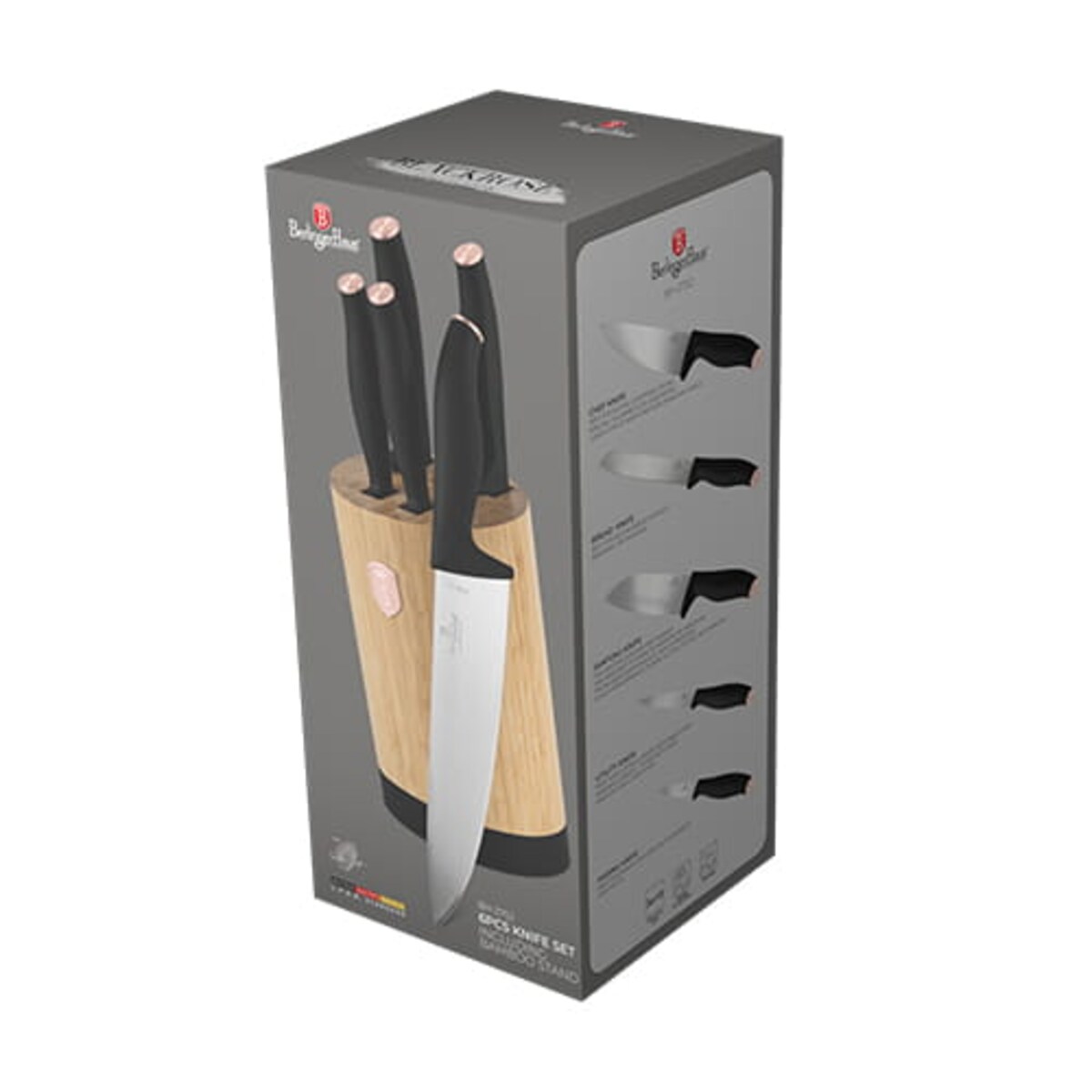 Zestaw 5 noży w stojaku bambusowym BerlingerHaus Black Rose Collection BH- 2752