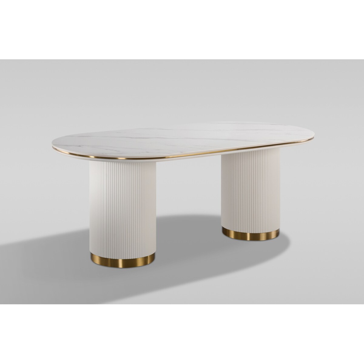 Stół owalny glamour marmur 180x90 ryflowane nogi do jadalni Luna Ecru